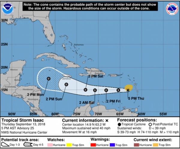 La tormenta tropical Isaac se debilita gradualmente; está a 815 km de Santo Domingo