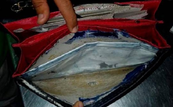 Perro detecta droga en una cartera de mujer en el aeropuerto Las Américas